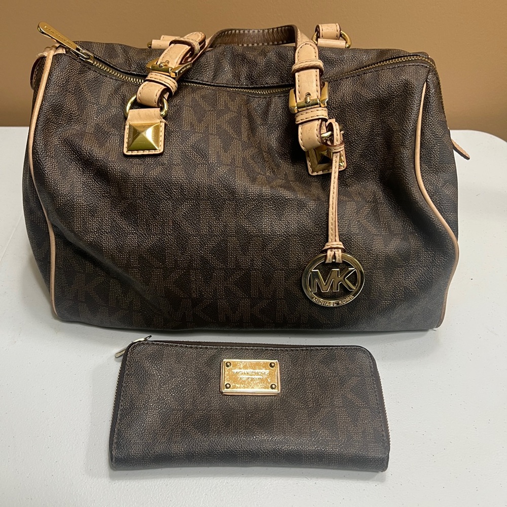 Michael Kors Brown Satchel with Signature Monogram